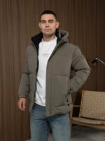 Мужская Зимняя Куртка Хаки - Стеганая с Капюшоном и Фиксаторами