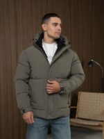 Мужская Зимняя Куртка Хаки - Стеганая с Капюшоном и Фиксаторами