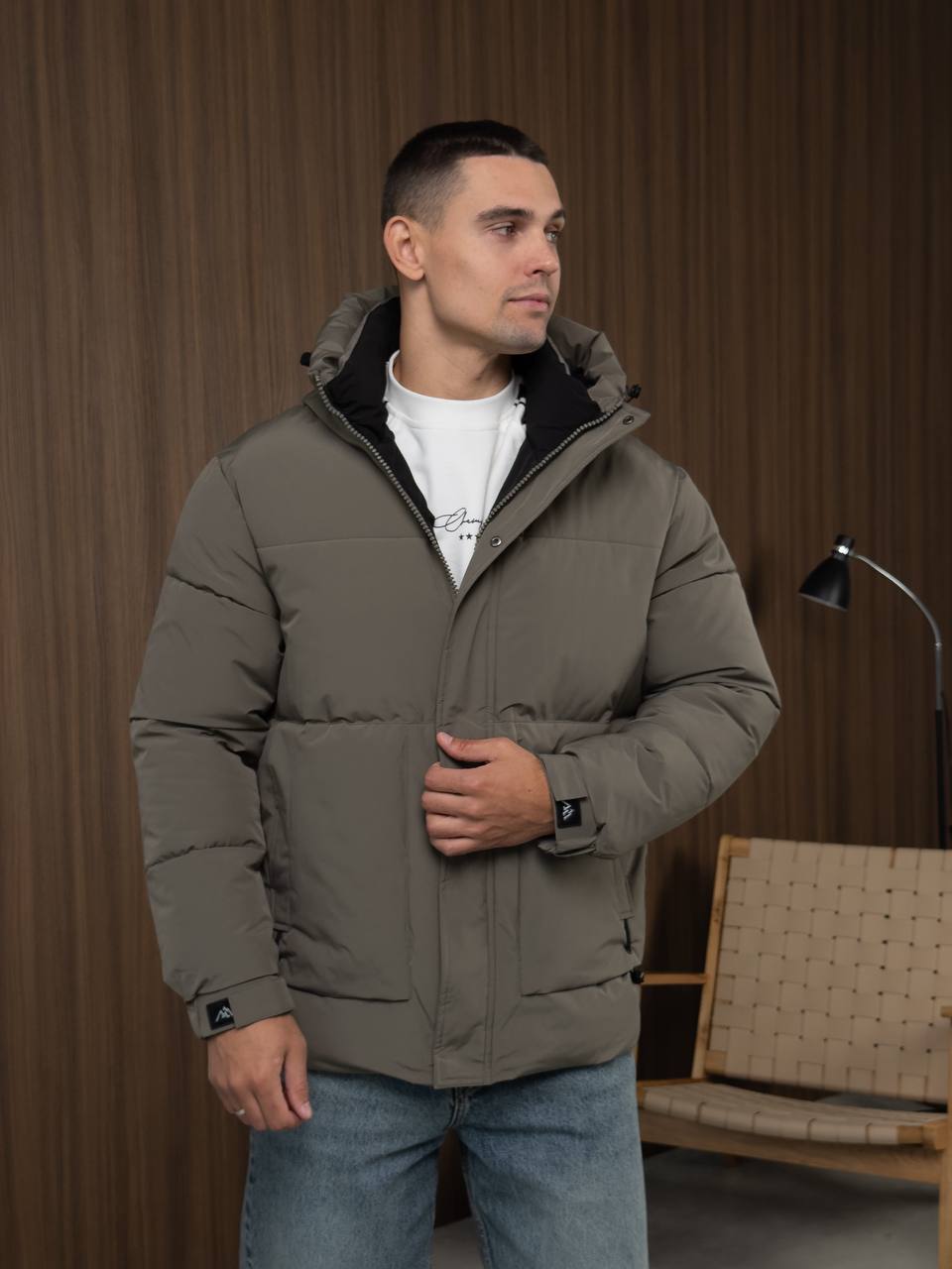 photo_2025-10-22_21-19-02 Мужская Зимняя Куртка Хаки - Стеганая с Капюшоном и Фиксаторами
