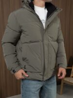 Мужская Зимняя Куртка Хаки - Стеганая с Капюшоном и Фиксаторами