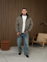 Мужская Зимняя Куртка Хаки - Стеганая с Капюшоном и Фиксаторами