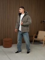 Мужская Зимняя Куртка Хаки - Стеганая с Капюшоном и Фиксаторами