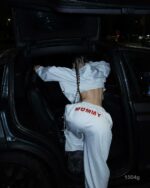 Женский Серый Спортивный Костюм с Надписью "Sugar Mommy" - Укороченная Зипка + Широкие Штаны