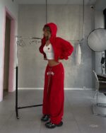 Женский Красный Спортивный Костюм с Надписью "Sugar Mommy" - Укороченная Зипка + Широкие Штаны