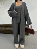 Женский Классический Графитовый Костюм Тройка - Кардиган + Асимметричный Топ + Брюки