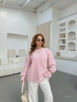 Женский Объемный Пушистый Розовый Свитер Оверсайз