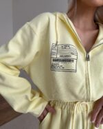 Женский Желтый Спортивный Костюм Оверсайз на Молнии - Зип Кофта + Широкие Штаны