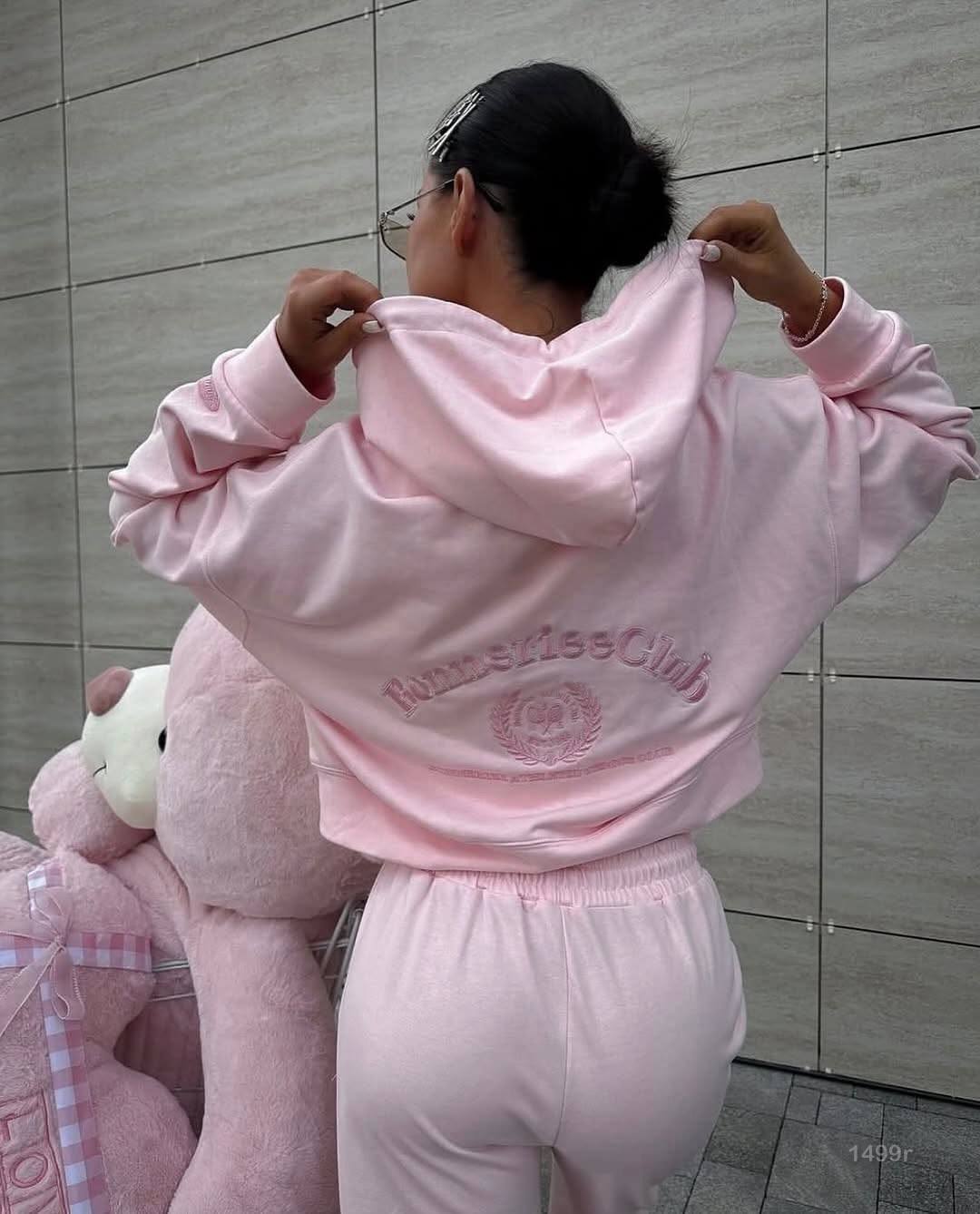 photo_2025-10-24_21-12-38 (2) Женский Розовый Спортивный Костюм Оверсайз с Вышивкой - Зип Кофта Худи + Широкие Штаны