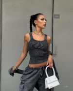 Женский Графитовый Костюм Тройка Варенка - Майка + Свитшот + Штаны