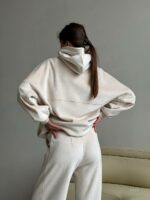 Женский Теплый Зимний Бежевый Костюм Свободного Кроя - Кофта с Капюшоном + Штаны
