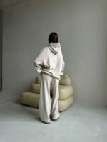 Женский Теплый Зимний Бежевый Костюм Свободного Кроя - Кофта с Капюшоном + Штаны
