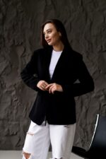 Женский Черный Пиджак Жакет - Классический с Пояском