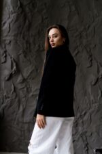 Женский Черный Пиджак Жакет - Классический с Пояском