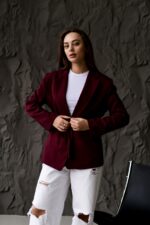 Женский Бордовый Пиджак Жакет - Классический с Пояском
