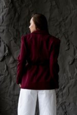 Женский Бордовый Пиджак Жакет - Классический с Пояском