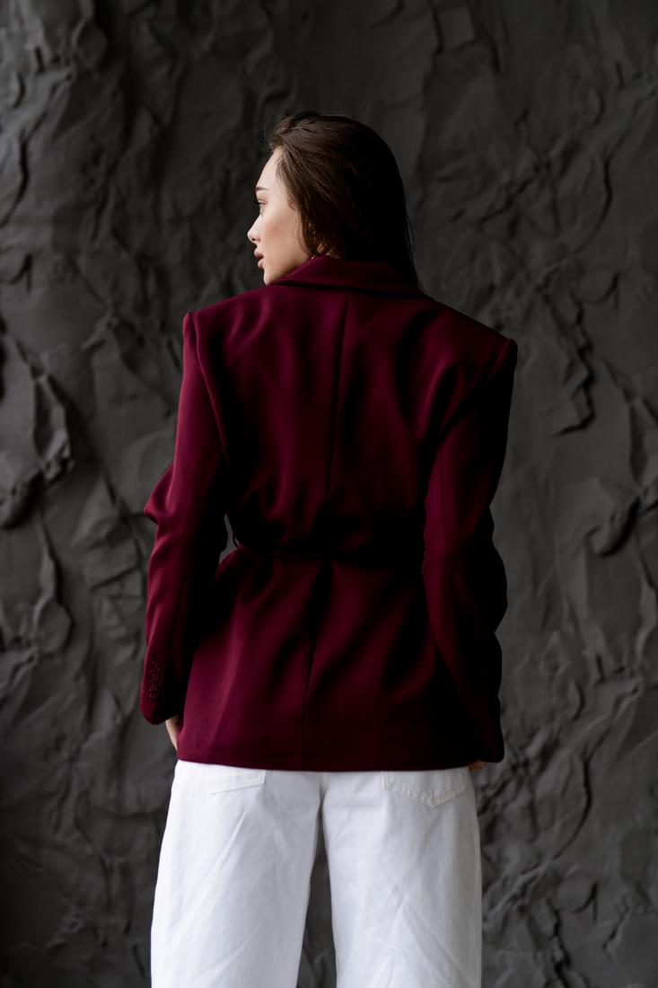 photo_2025-10-24_21-49-59 Женский Бордовый Пиджак Жакет - Классический с Пояском