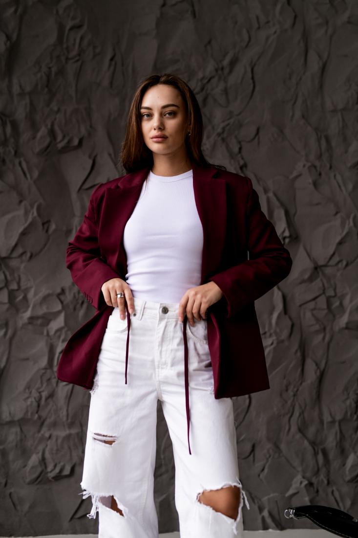 photo_2025-10-24_21-50-00 (2) Женский Бордовый Пиджак Жакет - Классический с Пояском