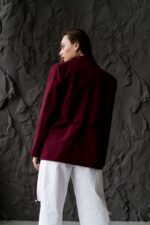 Женский Бордовый Пиджак Жакет - Классический с Пояском