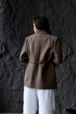 Женский Коричневый Пиджак Жакет - Классический с Пояском