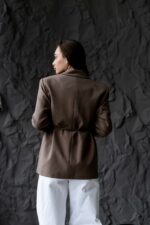 Женский Коричневый Пиджак Жакет - Классический с Пояском