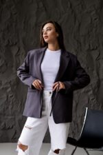 Женский Графитовый Пиджак Жакет - Классический с Пояском