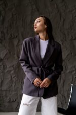 Женский Графитовый Пиджак Жакет - Классический с Пояском