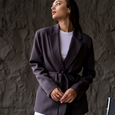 Женский Графитовый Пиджак Жакет - Классический с Пояском