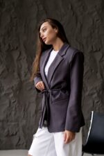 Женский Графитовый Пиджак Жакет - Классический с Пояском