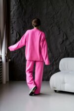 Женский Трикотажный Розовый Костюм Оверсайз - Объемный Свитер + Широкие Штаны