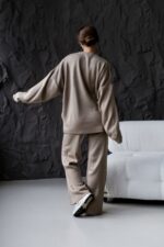 Женский Трикотажный Коричневый Костюм Оверсайз - Объемный Свитер + Широкие Штаны