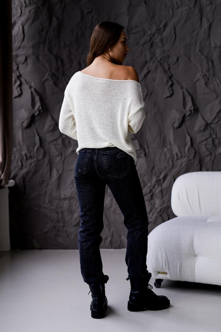 photo_2025-10-25_17-21-29 Женский Свободный Легкий Молочный Свитер на Одно Плечо