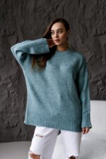 Женский Теплый Объемный Мятный Свитер Свободного Кроя