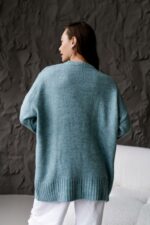 Женский Теплый Объемный Мятный Свитер Свободного Кроя