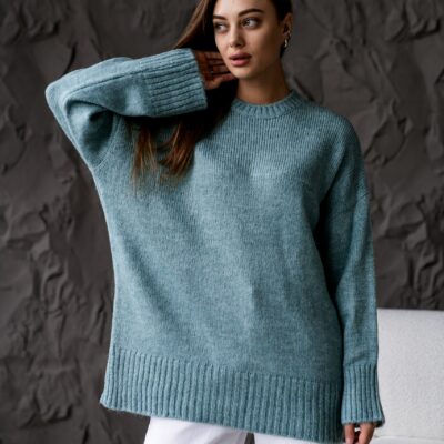 Женский Теплый Объемный Мятный Свитер Свободного Кроя