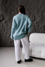 Женский Теплый Объемный Мятный Свитер Свободного Кроя