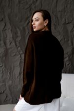 Женский Теплый Объемный Коричневый Свитер Свободного Кроя