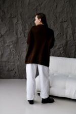 Женский Теплый Объемный Коричневый Свитер Свободного Кроя