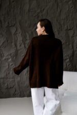 Женский Теплый Объемный Коричневый Свитер Свободного Кроя