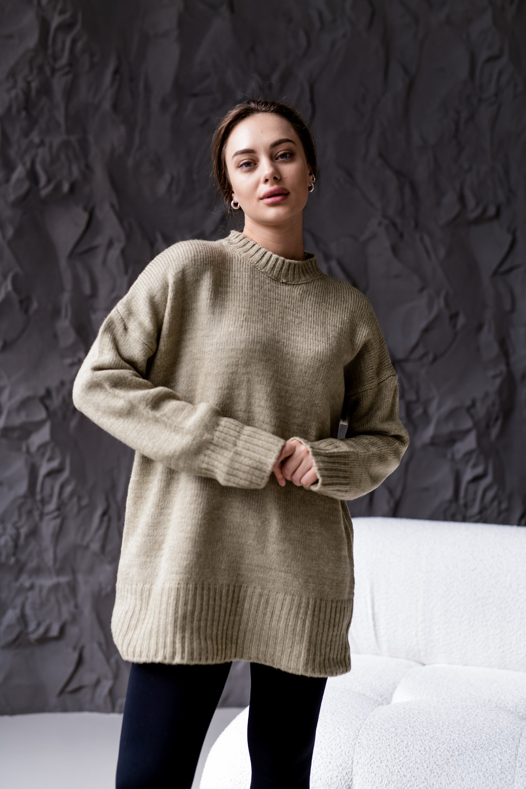 photo_2025-10-25_17-51-00 (2) Женский Бежевый Объемный Молочный Свитер Свободного Кроя