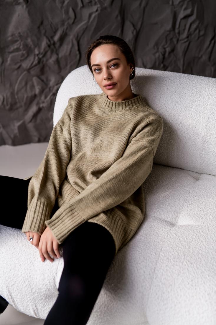 photo_2025-10-25_17-51-02 Женский Бежевый Объемный Молочный Свитер Свободного Кроя