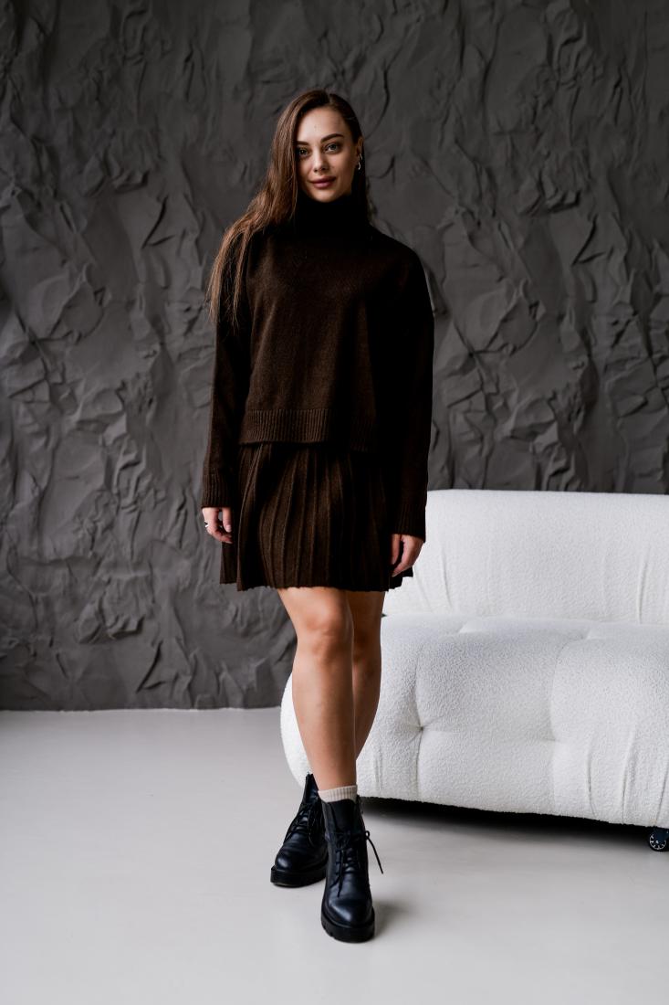 photo_2025-10-25_18-05-26 Женский Теплый Коричневый Костюм Двойка (Свитер + Юбка)