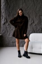 Женский Теплый Коричневый Костюм Двойка (Свитер + Юбка)