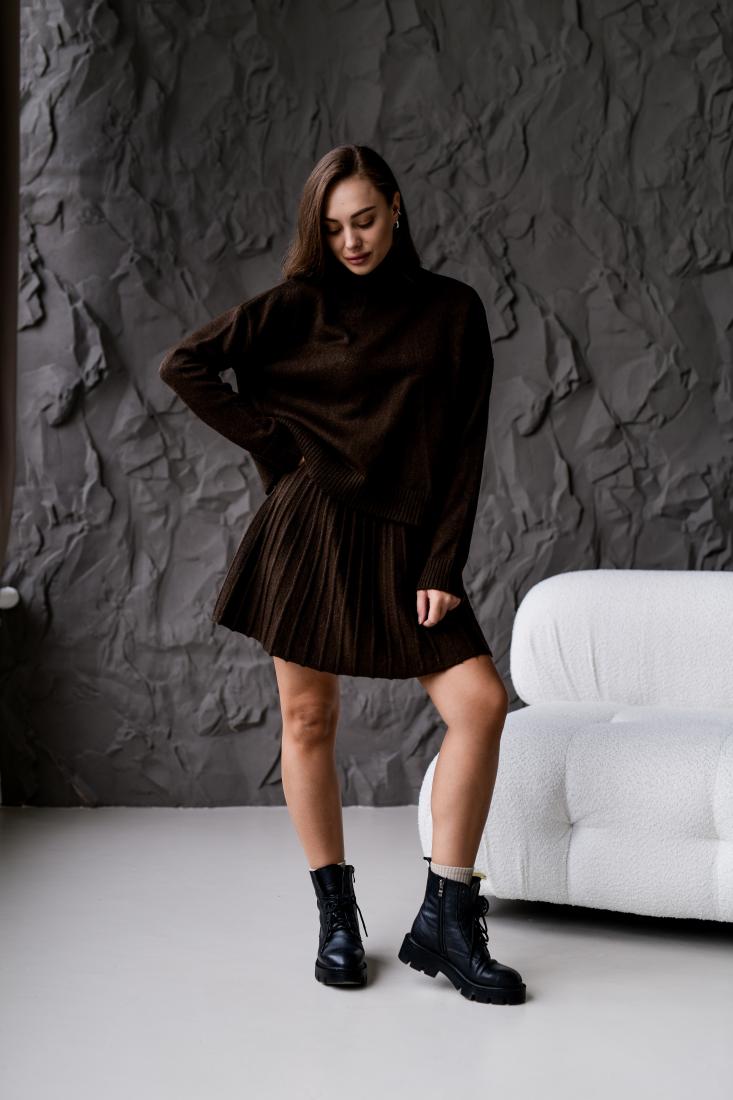 photo_2025-10-25_18-05-33 Женский Теплый Коричневый Костюм Двойка (Свитер + Юбка)
