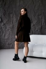 Женский Теплый Коричневый Костюм Двойка (Свитер + Юбка)