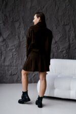 Женский Теплый Коричневый Костюм Двойка (Свитер + Юбка)