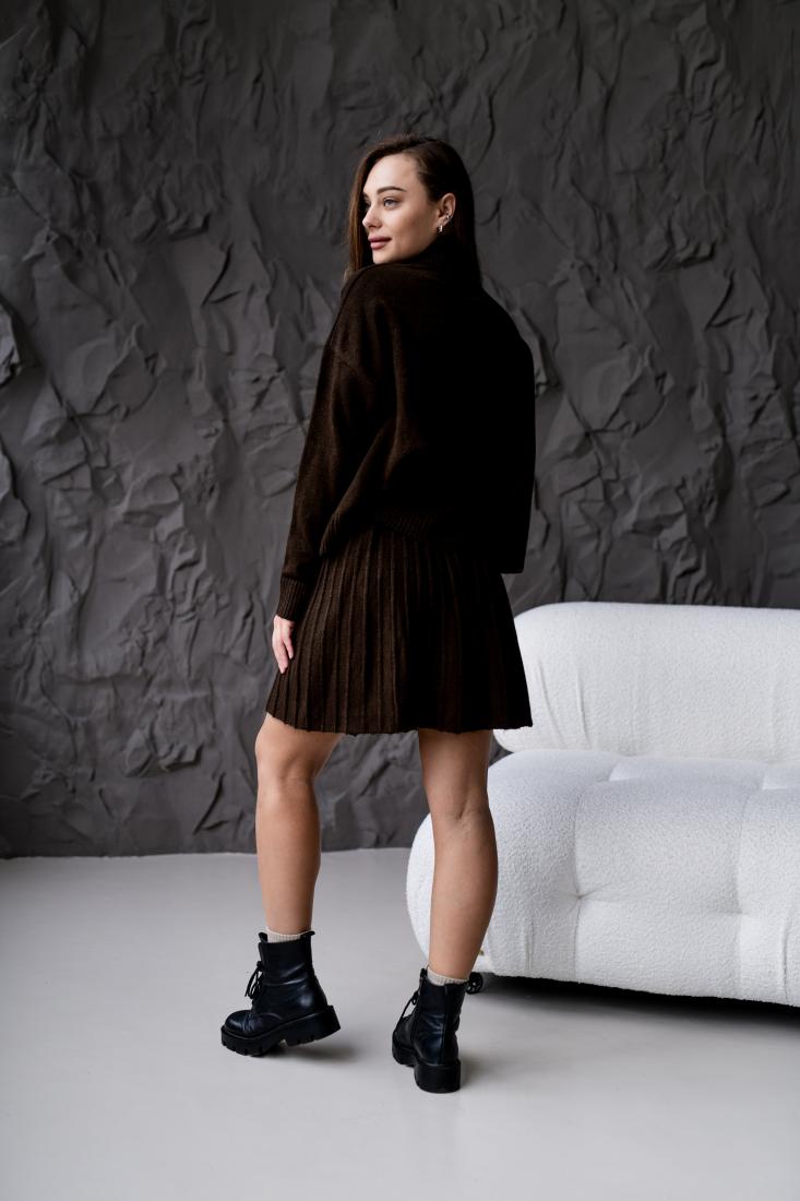 photo_2025-10-25_18-05-34 Женский Теплый Коричневый Костюм Двойка (Свитер + Юбка)