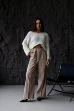 Женские Широкие Бежевые Штаны Брюки Палаццо со Стрелками