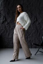 Женские Широкие Бежевые Штаны Брюки Палаццо со Стрелками