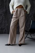 Женские Широкие Бежевые Штаны Брюки Палаццо со Стрелками