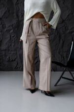 Женские Широкие Бежевые Штаны Брюки Палаццо со Стрелками